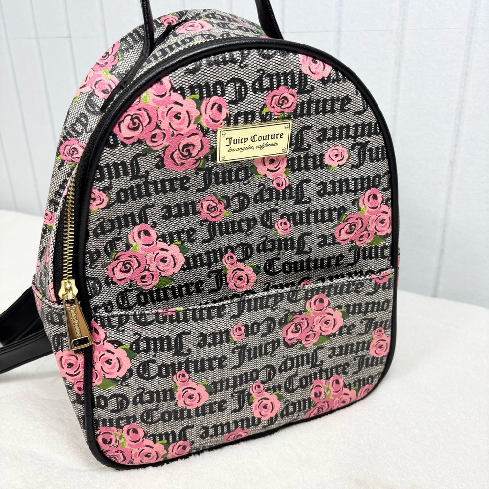 Juicy Couture Pink Rose Print‎ Black Logo Faux Leather
Backpack